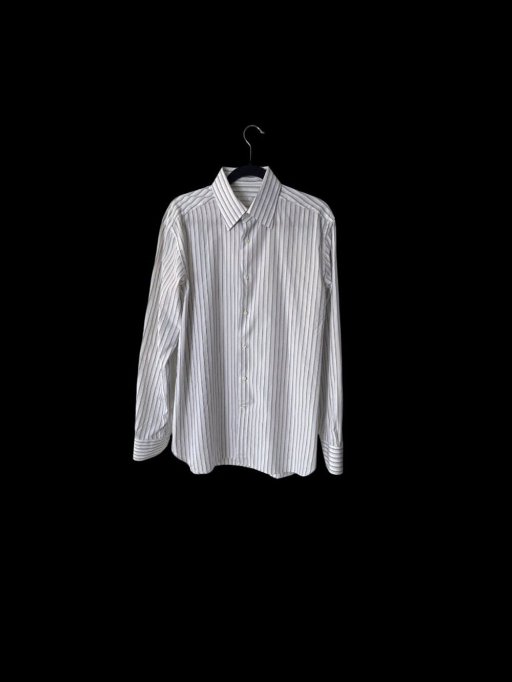 Ermenegildo Zegna Mens Striped Button-Up Shirt Regular Fit Size 16.5 42 White Bl